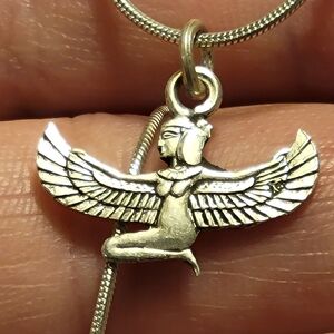 Egyptian Isis Mother God 925 Sterling Silver Pendant + 18" Snake Chain Necklace